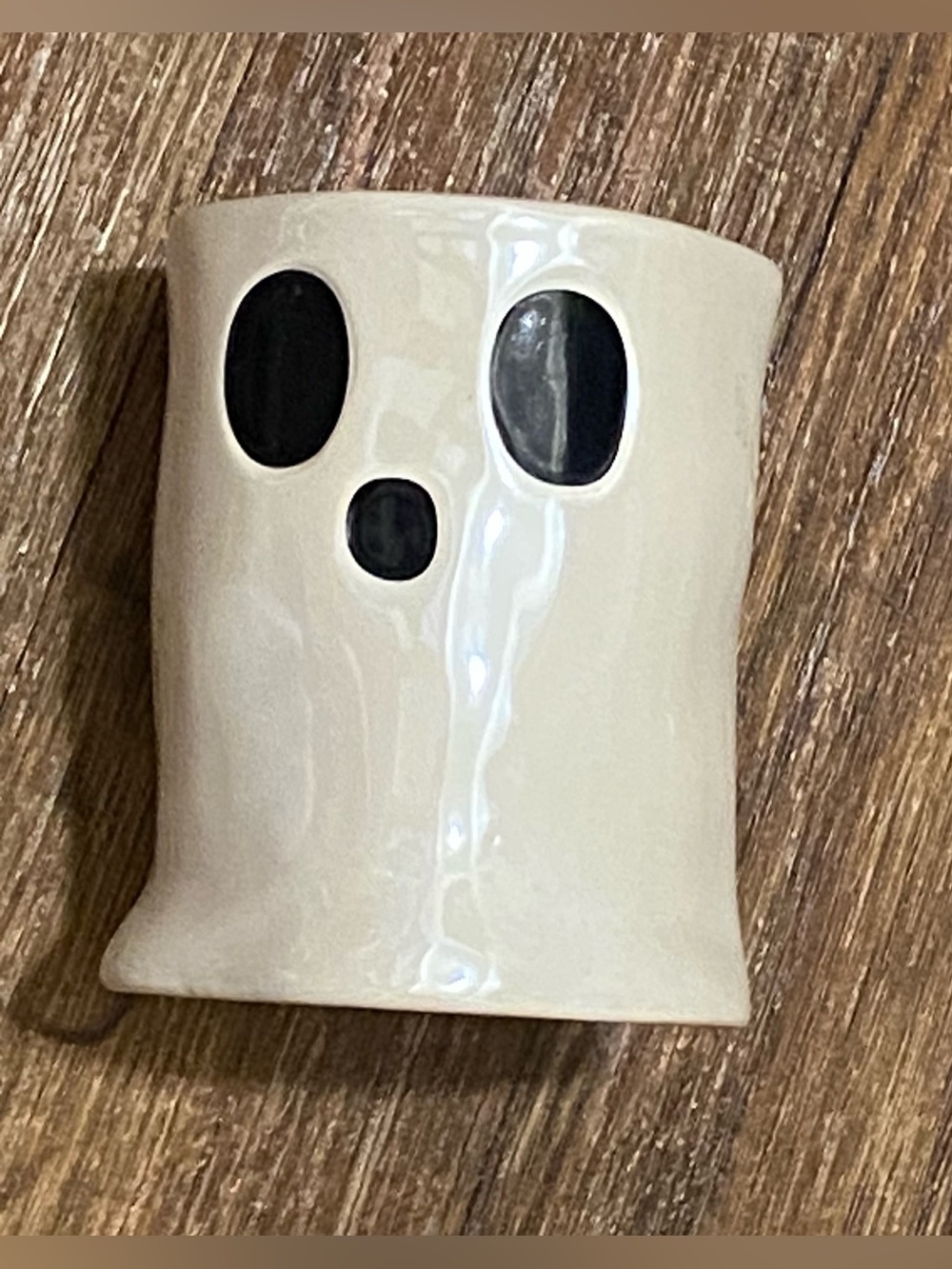 Ghost Cup Toothbrush Or Pen Holder No Handle Ceramic White Iridescent 4.5”H